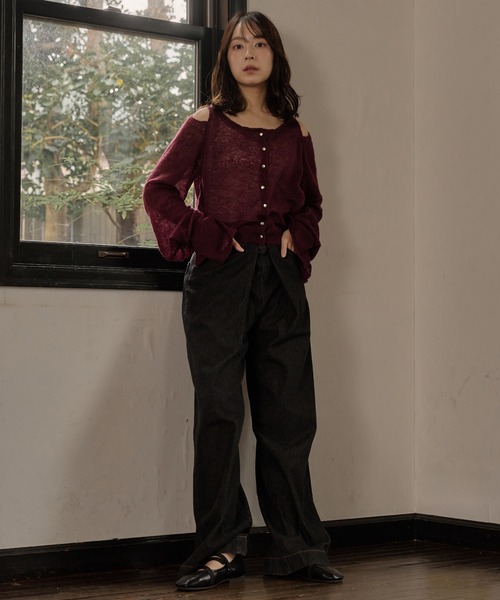 mideal（マイディール）の「2way sleeve sheer knit cardigan / 2wayスリーブシアーニットカーディガン（カーディガン/ボレロ・レディース・ボルドー/アイボリー・FREE）」の11枚目の写真