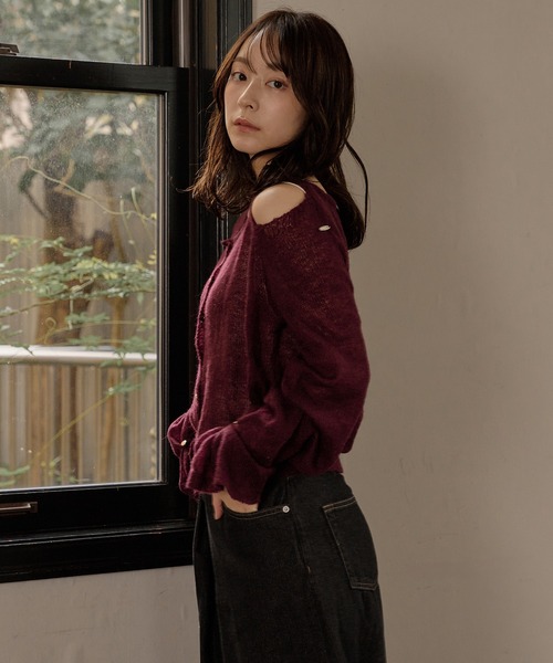 2way sleeve sheer knit cardigan / 2wayスリーブシアーニット