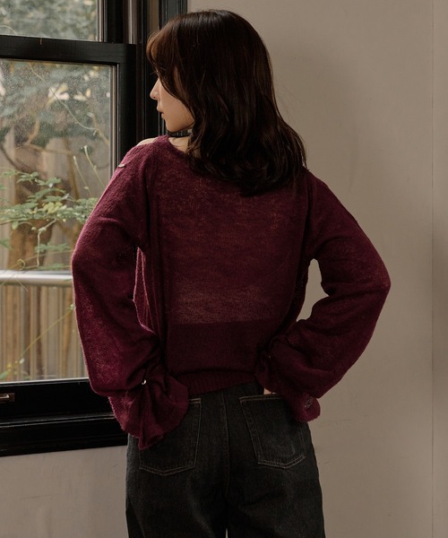 mideal（マイディール）の「2way sleeve sheer knit cardigan / 2wayスリーブシアーニットカーディガン（カーディガン/ボレロ・レディース・ボルドー/アイボリー・FREE）」の5枚目の写真