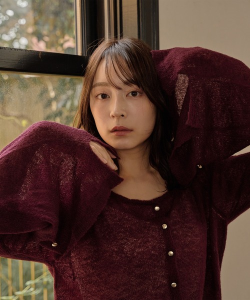 mideal（マイディール）の「2way sleeve sheer knit cardigan / 2wayスリーブシアーニットカーディガン（カーディガン/ボレロ・レディース・ボルドー/アイボリー・FREE）」の9枚目の写真