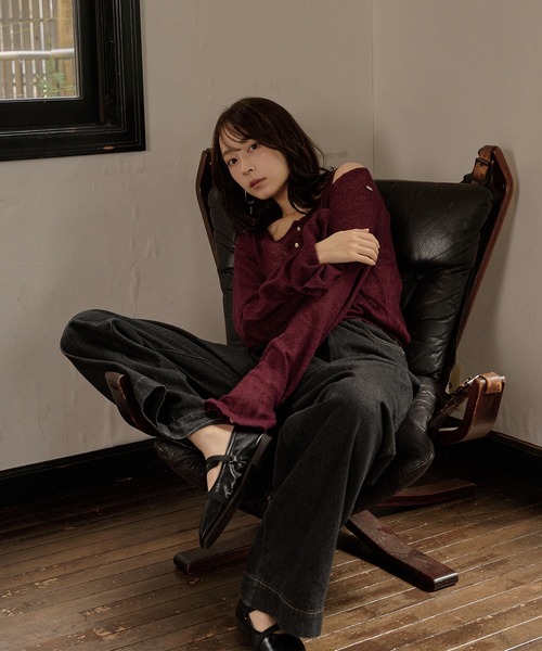 mideal（マイディール）の「2way sleeve sheer knit cardigan / 2wayスリーブシアーニットカーディガン（カーディガン/ボレロ・レディース・ボルドー/アイボリー・FREE）」の10枚目の写真