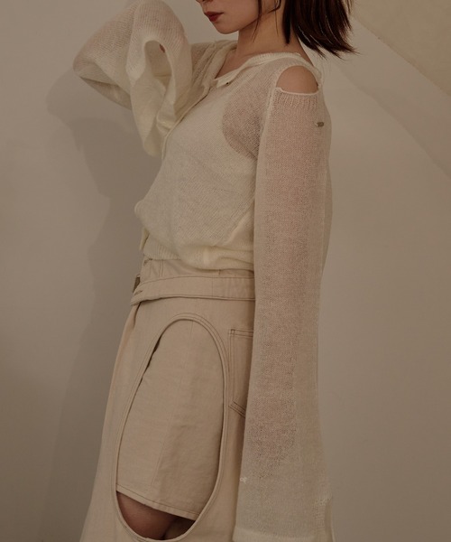 mideal（マイディール）の「2way sleeve sheer knit cardigan / 2wayスリーブシアーニットカーディガン（カーディガン/ボレロ・レディース・ボルドー/アイボリー・FREE）」の15枚目の写真
