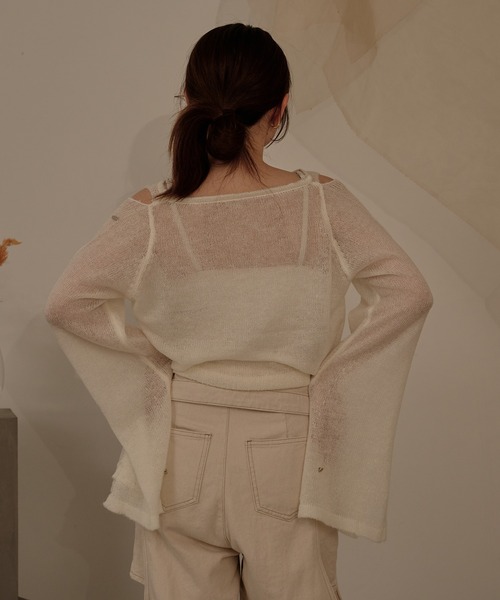 mideal（マイディール）の「2way sleeve sheer knit cardigan / 2wayスリーブシアーニットカーディガン（カーディガン/ボレロ・レディース・ボルドー/アイボリー・FREE）」の16枚目の写真