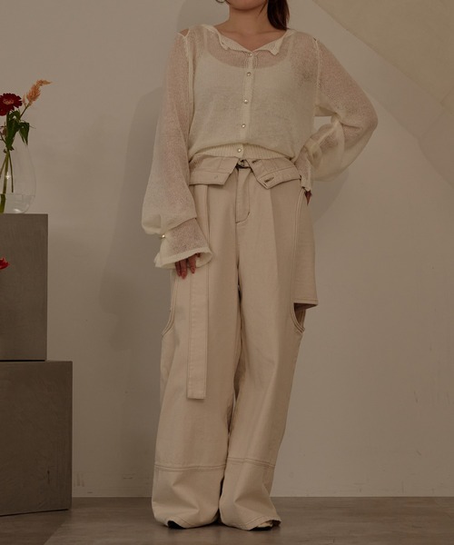 mideal（マイディール）の「2way sleeve sheer knit cardigan / 2wayスリーブシアーニットカーディガン（カーディガン/ボレロ・レディース・ボルドー/アイボリー・FREE）」の18枚目の写真