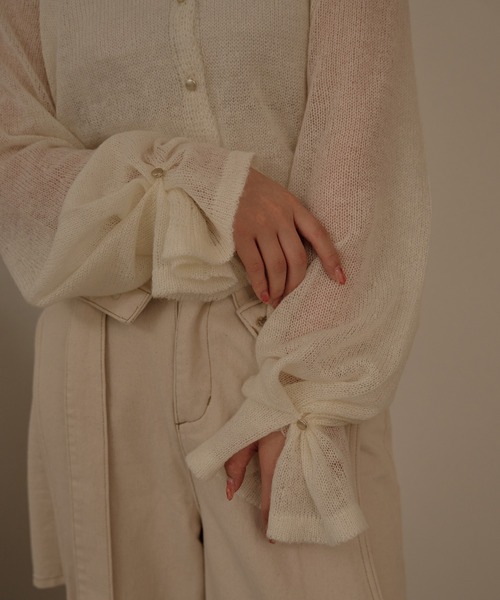 mideal（マイディール）の「2way sleeve sheer knit cardigan / 2wayスリーブシアーニットカーディガン（カーディガン/ボレロ・レディース・ボルドー/アイボリー・FREE）」の19枚目の写真