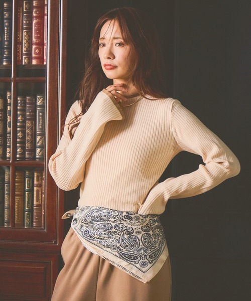 mysty woman（ミスティウーマン）の「【WEB限定】ハイゲージ配色ニット　602806（ニット/セーター・レディース・ライトグレー/ブラック/ネイビー/ブラウン/オフホワイト/カーキ/ホワイト系その他・FREE）」の3枚目の写真