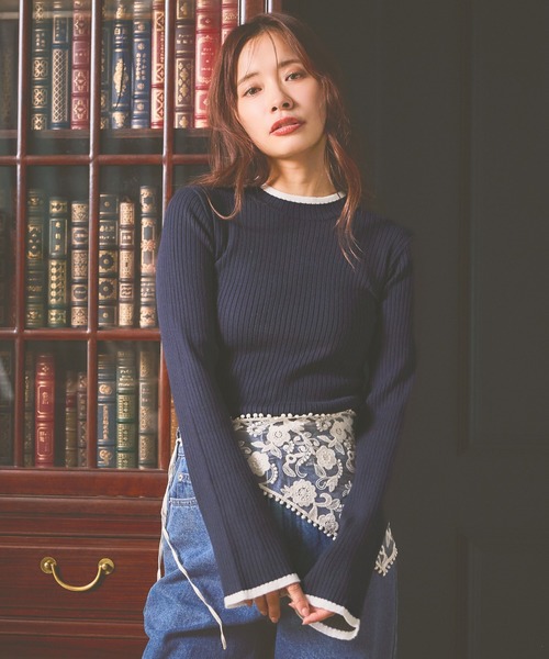 mysty woman（ミスティウーマン）の「【WEB限定】ハイゲージ配色ニット　602806（ニット/セーター・レディース・ライトグレー/ブラック/ネイビー/ブラウン/オフホワイト/カーキ/ホワイト系その他・FREE）」の7枚目の写真