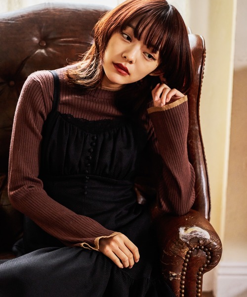 mysty woman（ミスティウーマン）の「【WEB限定】ハイゲージ配色ニット　602806（ニット/セーター・レディース・ライトグレー/ブラック/ネイビー/ブラウン/オフホワイト/カーキ/ホワイト系その他・FREE）」の6枚目の写真