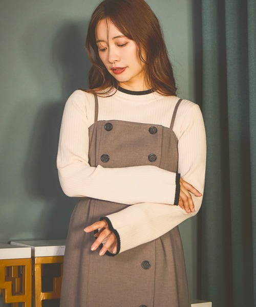 mysty woman（ミスティウーマン）の「【WEB限定】ハイゲージ配色ニット　602806（ニット/セーター・レディース・ライトグレー/ブラック/ネイビー/ブラウン/オフホワイト/カーキ/ホワイト系その他・FREE）」の2枚目の写真