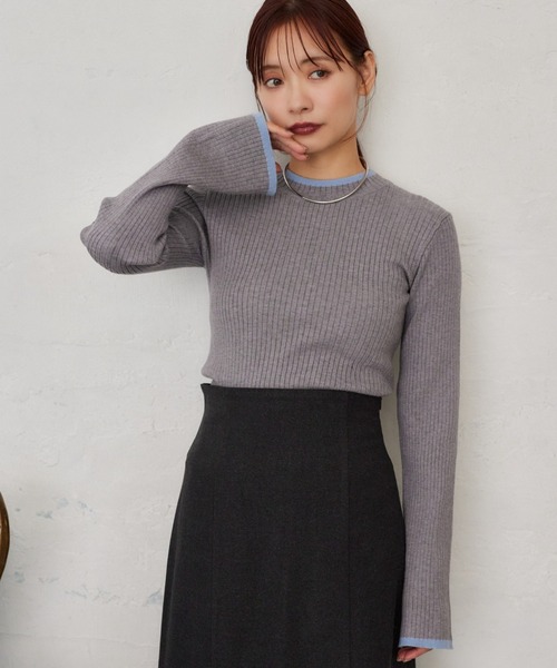 mysty woman（ミスティウーマン）の「【WEB限定】ハイゲージ配色ニット　602806（ニット/セーター・レディース・ライトグレー/ブラック/ネイビー/ブラウン/オフホワイト/カーキ/ホワイト系その他・FREE）」の5枚目の写真