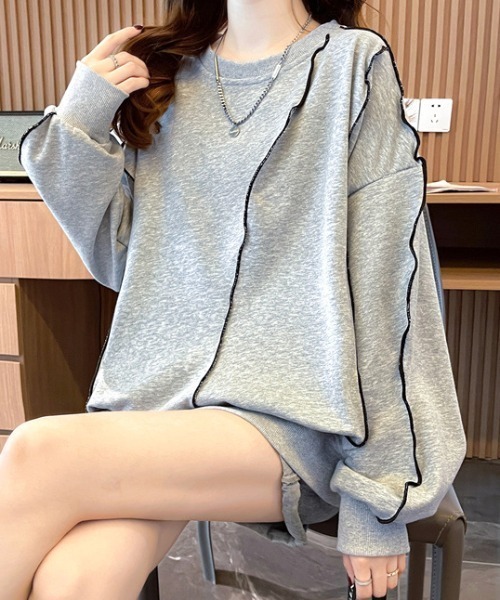 cammie(キャミー)の「ステッチデザインプルオーバー(スウェット・レディース・グレー/ブラック/ベージュ・L/M)」の14枚目の写真