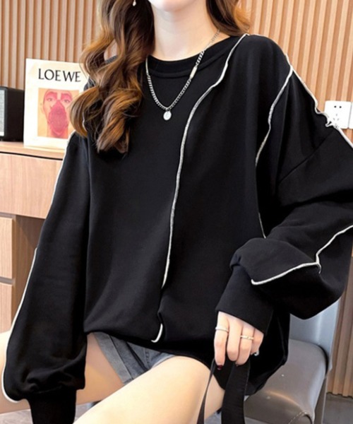 cammie(キャミー)の「ステッチデザインプルオーバー(スウェット・レディース・グレー/ブラック/ベージュ・L/M)」の9枚目の写真