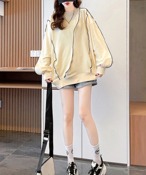 cammie(キャミー)の「ステッチデザインプルオーバー(スウェット・レディース・グレー/ブラック/ベージュ・L/M)」の5枚目の写真