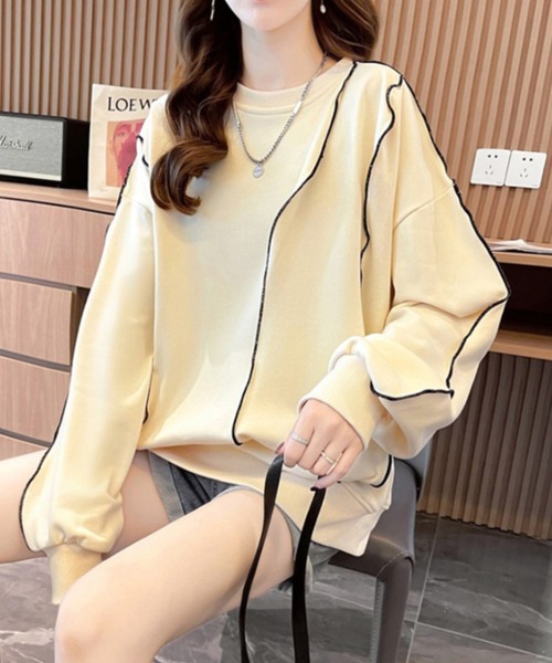 cammie(キャミー)の「ステッチデザインプルオーバー(スウェット・レディース・グレー/ブラック/ベージュ・L/M)」の4枚目の写真
