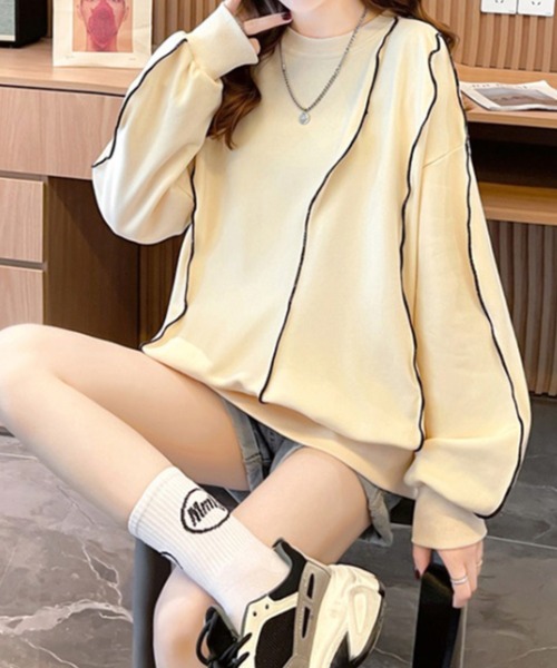 cammie(キャミー)の「ステッチデザインプルオーバー(スウェット・レディース・グレー/ブラック/ベージュ・L/M)」の6枚目の写真