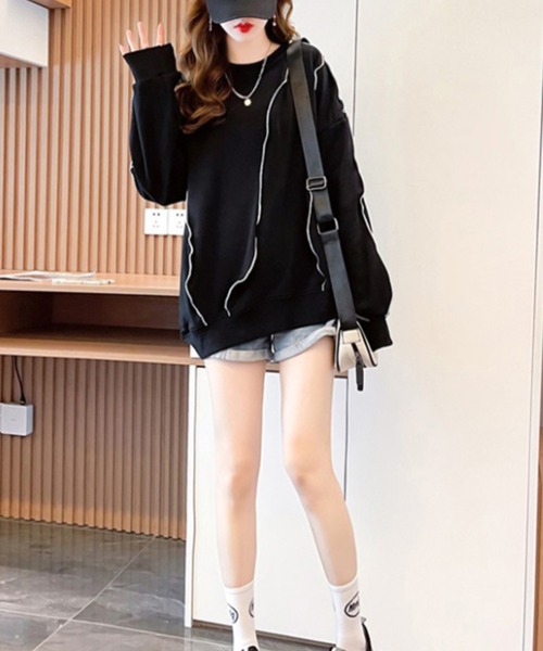 cammie(キャミー)の「ステッチデザインプルオーバー(スウェット・レディース・グレー/ブラック/ベージュ・L/M)」の15枚目の写真