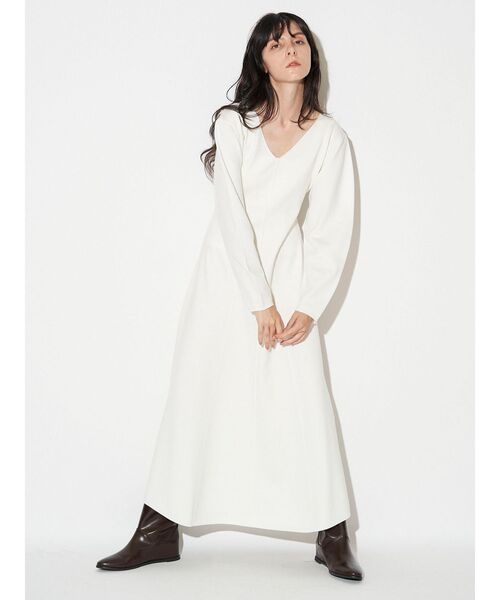 エレンディーク ELENDEEK ワンピース ニット ハイネック 長袖 ロング F グレー ベージュ /KH ●D レディース ELENDEEK エレンディーク ウールコットンブレンド リブニット