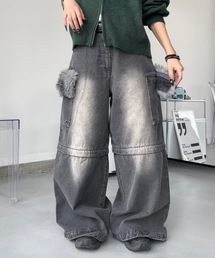 4WAYファーヴィンテージデニムデタッチャブルパンツ/ハーフパンツ変更可