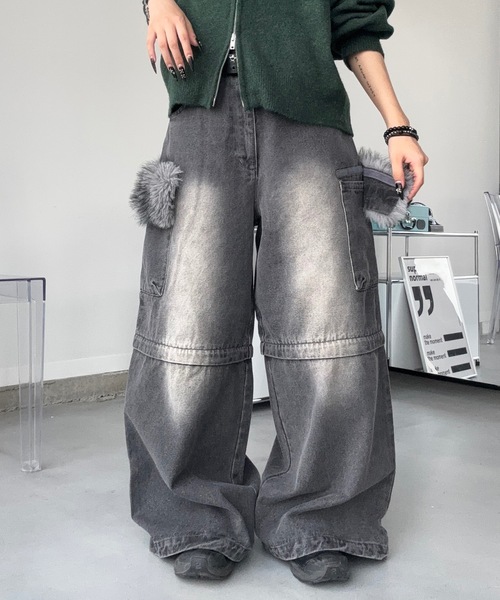 MandO(Auntie Rosa)(エムオー)の「4WAYファーヴィンテージデニムデタッチャブルパンツ/ハーフパンツ変更可(デニムパンツ・メンズ・ブラック/ダークブラック・MEDIUM/SMALL/LARGE)」の2枚目の写真