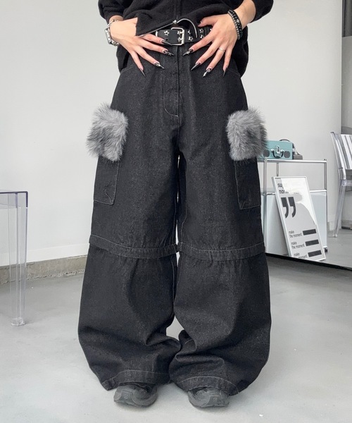 MandO(Auntie Rosa)(エムオー)の「4WAYファーヴィンテージデニムデタッチャブルパンツ/ハーフパンツ変更可(デニムパンツ・メンズ・ブラック/ダークブラック・MEDIUM/SMALL/LARGE)」の1枚目の写真