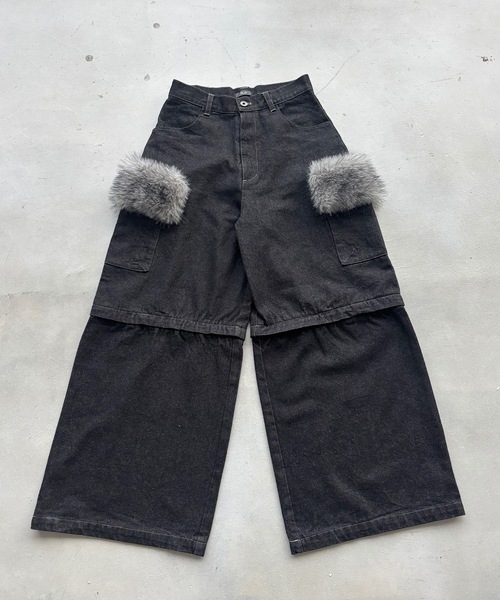 MandO(Auntie Rosa)(エムオー)の「4WAYファーヴィンテージデニムデタッチャブルパンツ/ハーフパンツ変更可(デニムパンツ・メンズ・ブラック/ダークブラック・MEDIUM/SMALL/LARGE)」の12枚目の写真