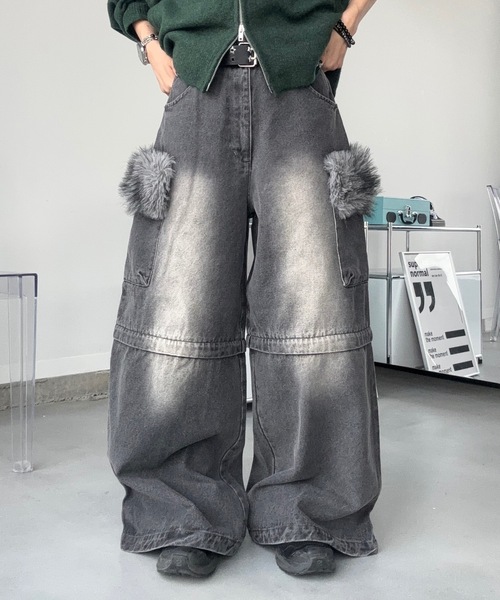 MandO(Auntie Rosa)(エムオー)の「4WAYファーヴィンテージデニムデタッチャブルパンツ/ハーフパンツ変更可(デニムパンツ・メンズ・ブラック/ダークブラック・MEDIUM/SMALL/LARGE)」の16枚目の写真