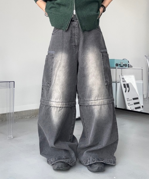 MandO(Auntie Rosa)(エムオー)の「4WAYファーヴィンテージデニムデタッチャブルパンツ/ハーフパンツ変更可(デニムパンツ・メンズ・ブラック/ダークブラック・MEDIUM/SMALL/LARGE)」の18枚目の写真