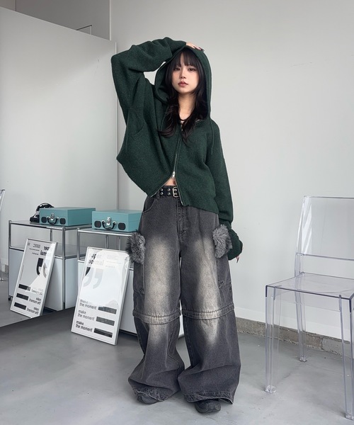 MandO(Auntie Rosa)(エムオー)の「4WAYファーヴィンテージデニムデタッチャブルパンツ/ハーフパンツ変更可(デニムパンツ・メンズ・ブラック/ダークブラック・MEDIUM/SMALL/LARGE)」の4枚目の写真