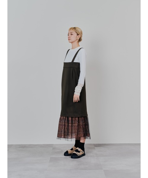DOLLUPOOPS（ドールアップウップス）の「ヘムチェックサスペンダー付スカート（スカート・レディース・ブラウン/アイボリー・38）」の7枚目の写真