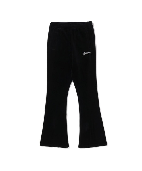 A BATHING APE(アベイシングエイプ)の「WASHED MULTI LOGO RHINESTONE VELOUR BOOTCUT FIT PANTS(その他パンツ・レディース・ブラック・X-SMALL/SMALL)」の1枚目の写真