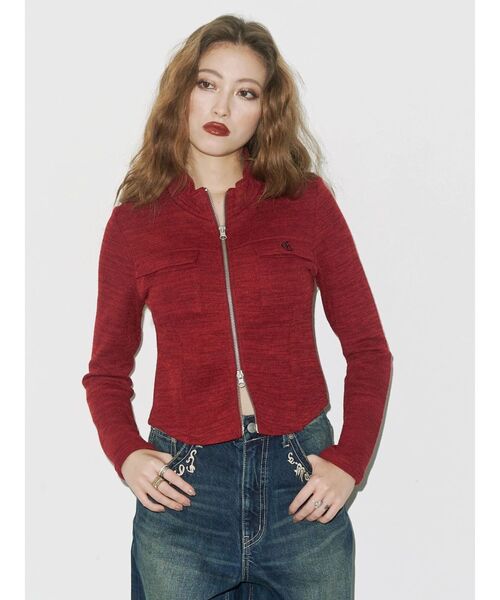 EVRIS（エヴリス）の「ワンポイントフロントジップポケットリブトップス（Tシャツ/カットソー・レディース・ブラック/グレー/レッド・FREE）」の18枚目の写真