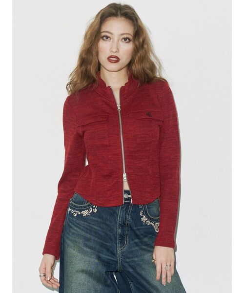 EVRIS（エヴリス）の「ワンポイントフロントジップポケットリブトップス（Tシャツ/カットソー・レディース・ブラック/グレー/レッド・FREE）」の19枚目の写真