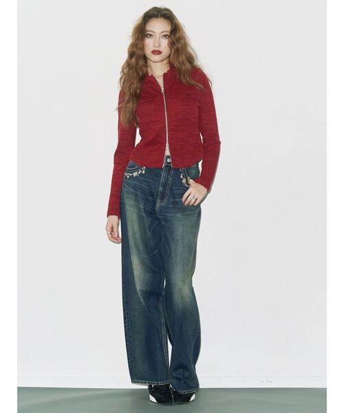 EVRIS（エヴリス）の「ワンポイントフロントジップポケットリブトップス（Tシャツ/カットソー・レディース・ブラック/グレー/レッド・FREE）」の21枚目の写真