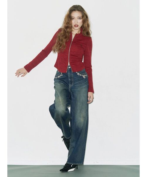 EVRIS（エヴリス）の「ワンポイントフロントジップポケットリブトップス（Tシャツ/カットソー・レディース・ブラック/グレー/レッド・FREE）」の22枚目の写真