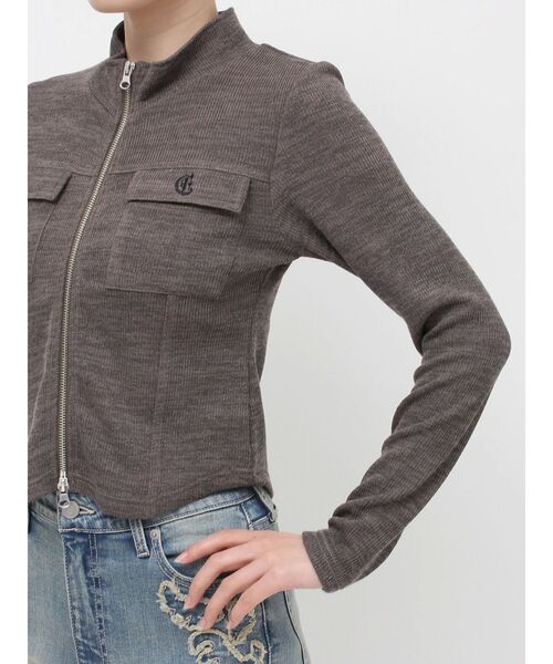 EVRIS（エヴリス）の「ワンポイントフロントジップポケットリブトップス（Tシャツ/カットソー・レディース・ブラック/グレー/レッド・FREE）」の6枚目の写真