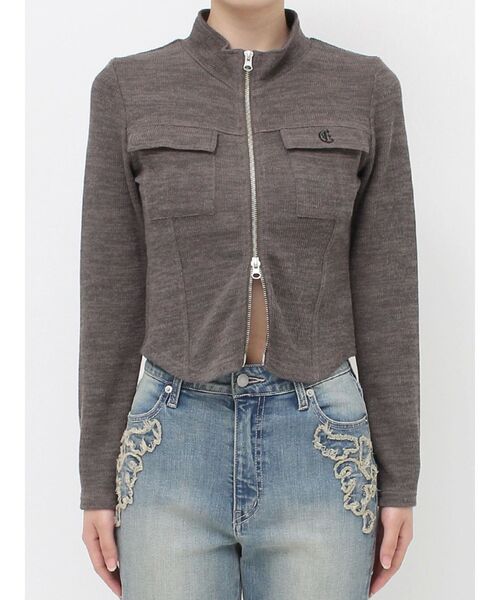 EVRIS（エヴリス）の「ワンポイントフロントジップポケットリブトップス（Tシャツ/カットソー・レディース・ブラック/グレー/レッド・FREE）」の10枚目の写真