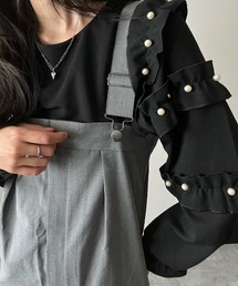 deux amour（ドゥーザムール）の「袖フリルパールトップス（Tシャツ/カットソー・レディース）」
