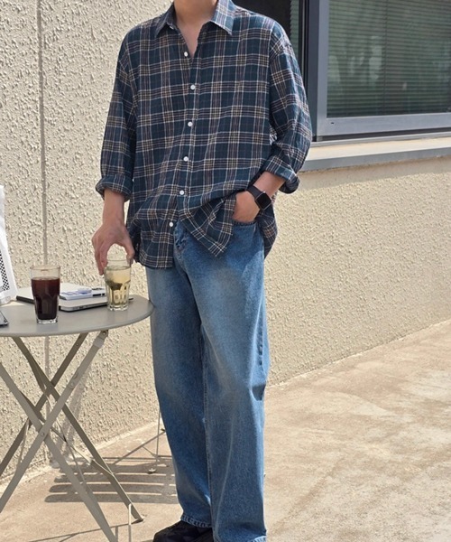 NOWLE（ノウル）の「【NOWLE】シアサッカー マルチチェック カジュアルシャツ（シャツ/ブラウス・メンズ・ネイビー/グリーン・MEDIUM/LARGE/X-LARGE）」の15枚目の写真