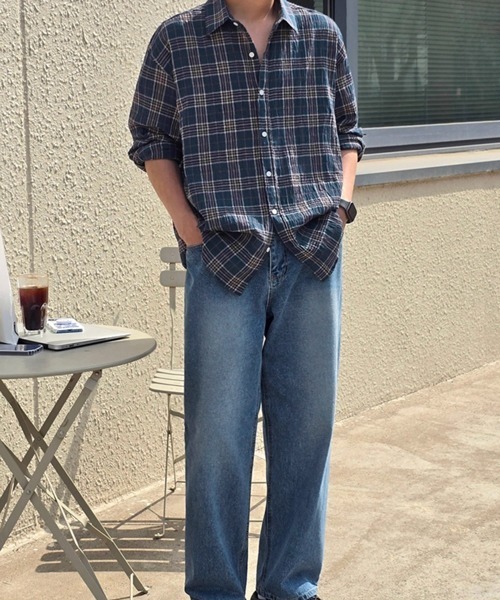 NOWLE（ノウル）の「【NOWLE】シアサッカー マルチチェック カジュアルシャツ（シャツ/ブラウス・メンズ・ネイビー/グリーン・MEDIUM/LARGE/X-LARGE）」の13枚目の写真