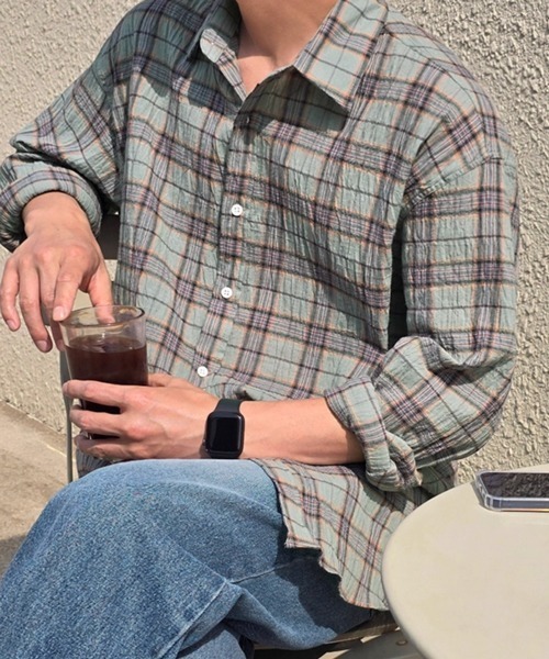 NOWLE（ノウル）の「【NOWLE】シアサッカー マルチチェック カジュアルシャツ（シャツ/ブラウス・メンズ・ネイビー/グリーン・MEDIUM/LARGE/X-LARGE）」の19枚目の写真