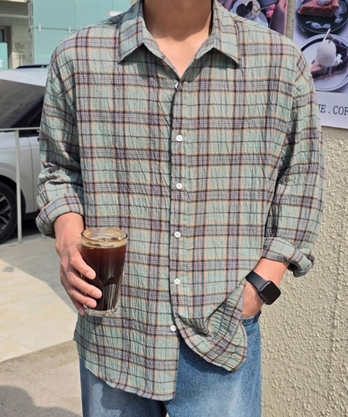 NOWLE（ノウル）の「【NOWLE】シアサッカー マルチチェック カジュアルシャツ（シャツ/ブラウス・メンズ・ネイビー/グリーン・MEDIUM/LARGE/X-LARGE）」の20枚目の写真