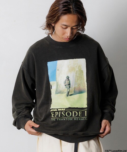 FREAK'S STORE(フリークスストア)の「STARWARS/スターウォーズ(Graphic) ヴィンテージライク クルーネックスウェット/フロスト加工/リラックスフィット(スウェット・メンズ・チャコールグレー/ブラック/ライトグレー・MEDIUM/LARGE)」の19枚目の写真
