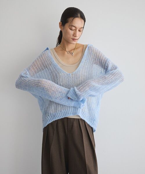 GARAGE OF GOOD CLOTHING（ガレージオブグッドクロージング）の「モヘア混襟付きシアープルオーバー（ニット/セーター・レディース・グレー/サックスブルー/カーキ/アイボリー・FREE）」の4枚目の写真