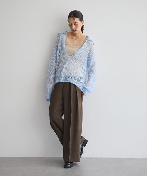 GARAGE OF GOOD CLOTHING（ガレージオブグッドクロージング）の「モヘア混襟付きシアープルオーバー（ニット/セーター・レディース・グレー/サックスブルー/カーキ/アイボリー・FREE）」の13枚目の写真