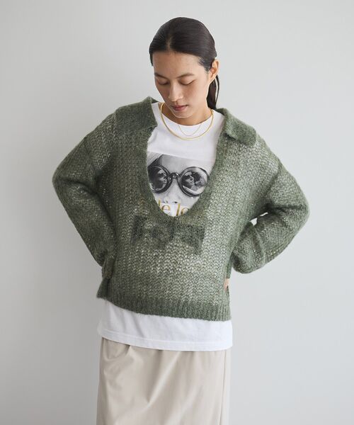 GARAGE OF GOOD CLOTHING（ガレージオブグッドクロージング）の「モヘア混襟付きシアープルオーバー（ニット/セーター・レディース・グレー/サックスブルー/カーキ/アイボリー・FREE）」の18枚目の写真
