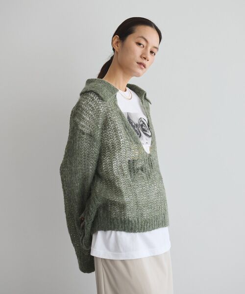 GARAGE OF GOOD CLOTHING（ガレージオブグッドクロージング）の「モヘア混襟付きシアープルオーバー（ニット/セーター・レディース・グレー/サックスブルー/カーキ/アイボリー・FREE）」の19枚目の写真