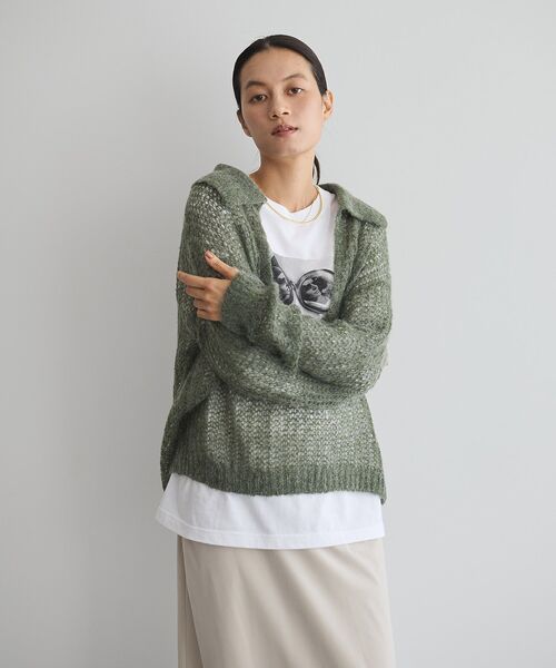 GARAGE OF GOOD CLOTHING（ガレージオブグッドクロージング）の「モヘア混襟付きシアープルオーバー（ニット/セーター・レディース・グレー/サックスブルー/カーキ/アイボリー・FREE）」の21枚目の写真