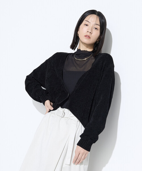 セール】ストレッチモール マシュマロニットショートカーディガン