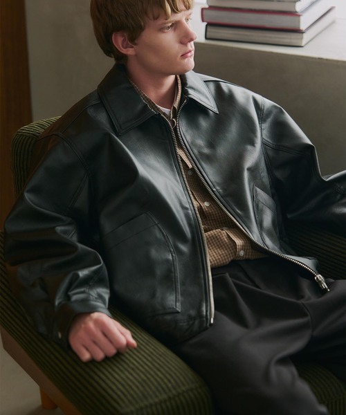 OSKR別注 シンセティックレザーショートブルゾン（ライダース