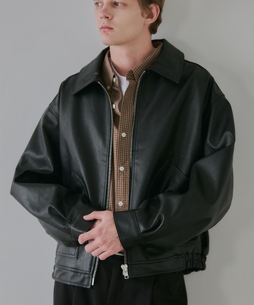 OSKR別注 シンセティックレザーショートブルゾン（ライダース